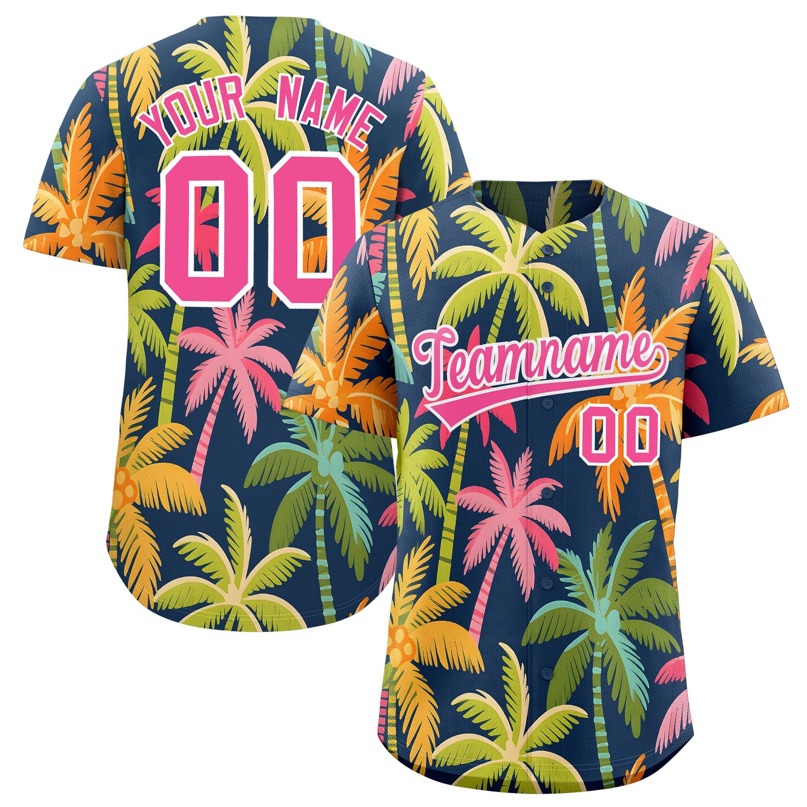 Custom Pink White Palm Tree Pattern Graffiti Hawaiian Style Baseball Jersey| KXKSHOP