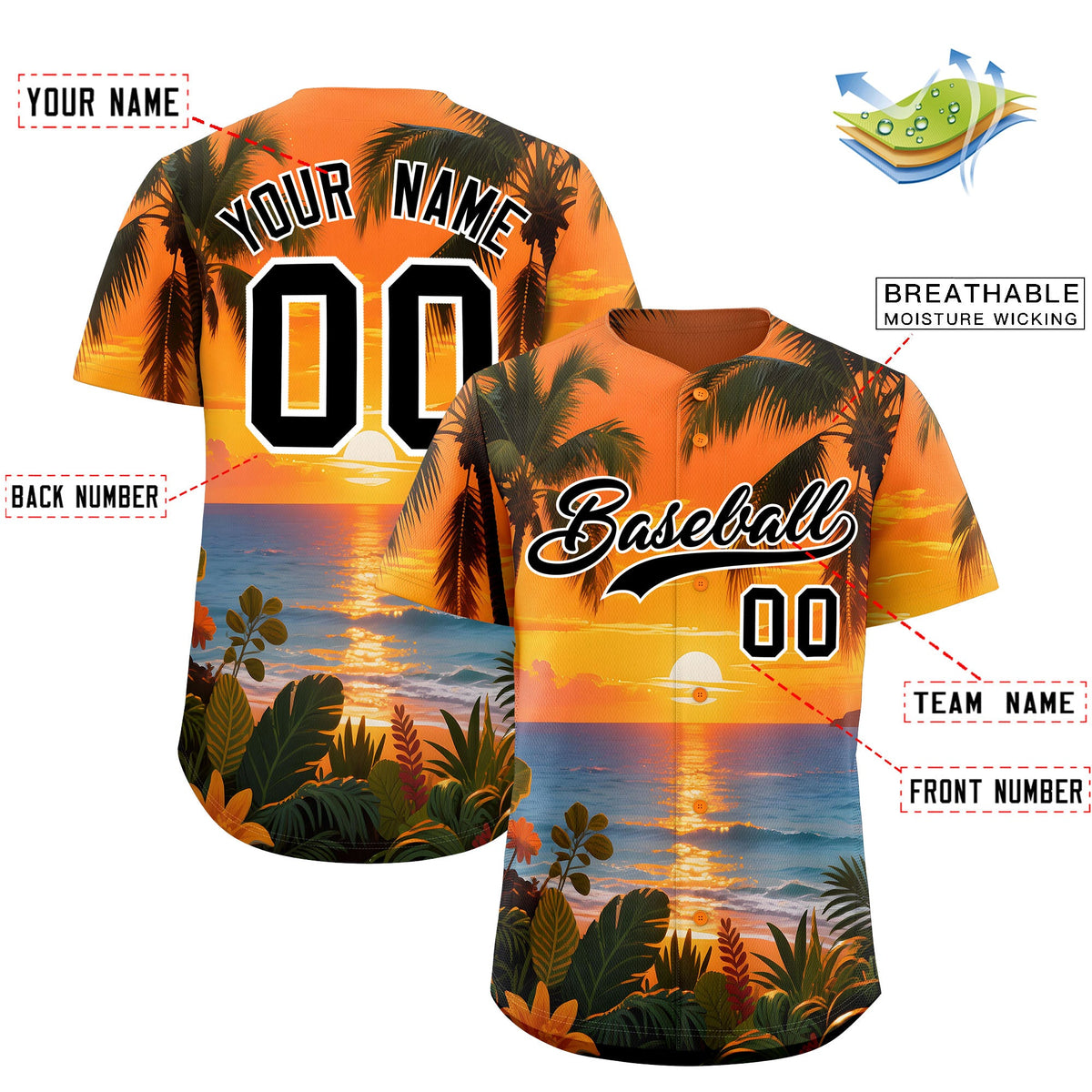 Custom White Black Seaside Palm Tree Pattern Graffiti Hawaiian Style Baseball Jersey| KXKSHOP