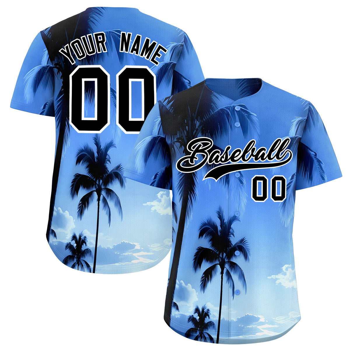 Custom White Black Palm Tree Pattern Graffiti Hawaiian Style Baseball Jersey| KXKSHOP