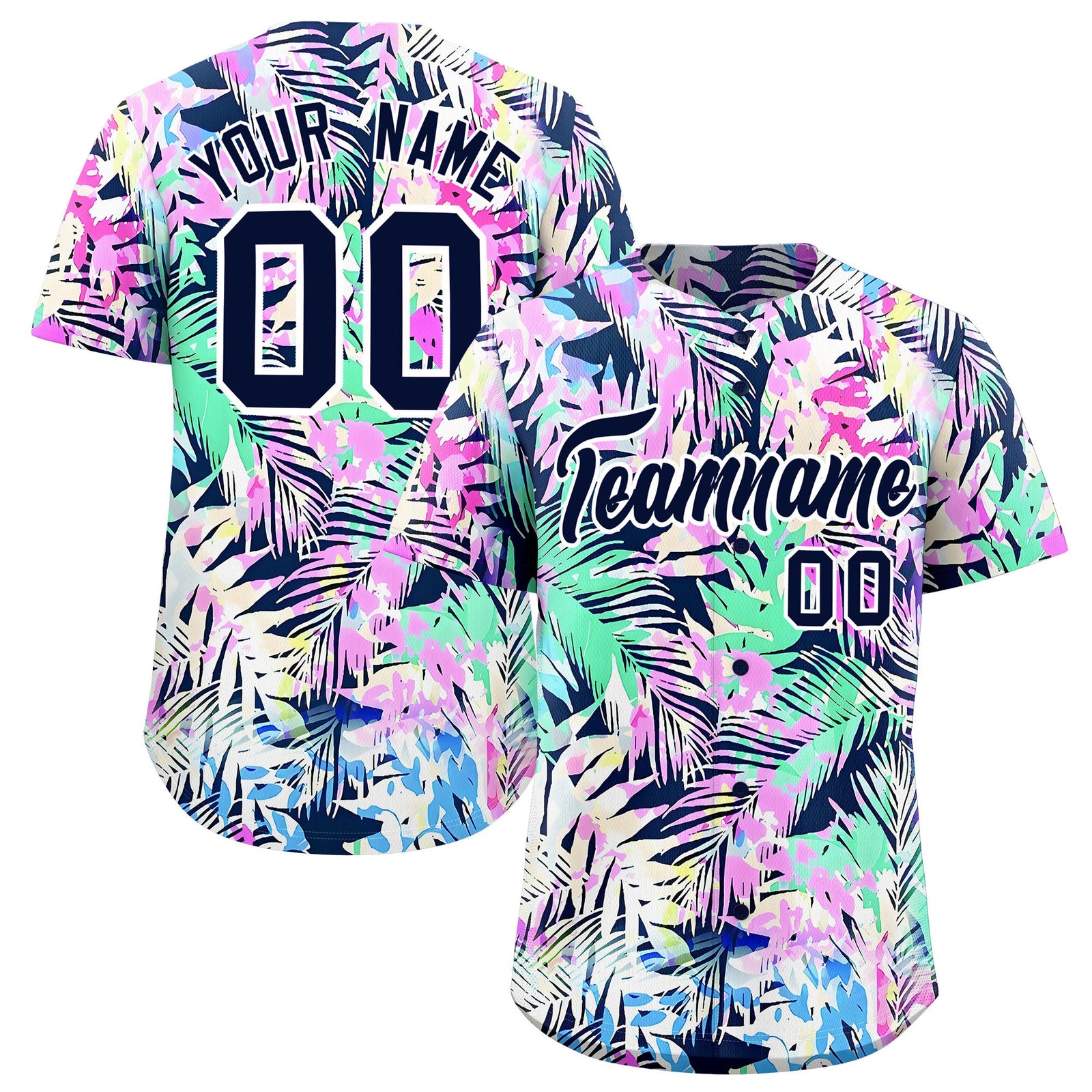 Custom White Navy Palm Tree Pattern Graffiti Hawaiian Style Baseball Jersey| KXKSHOP