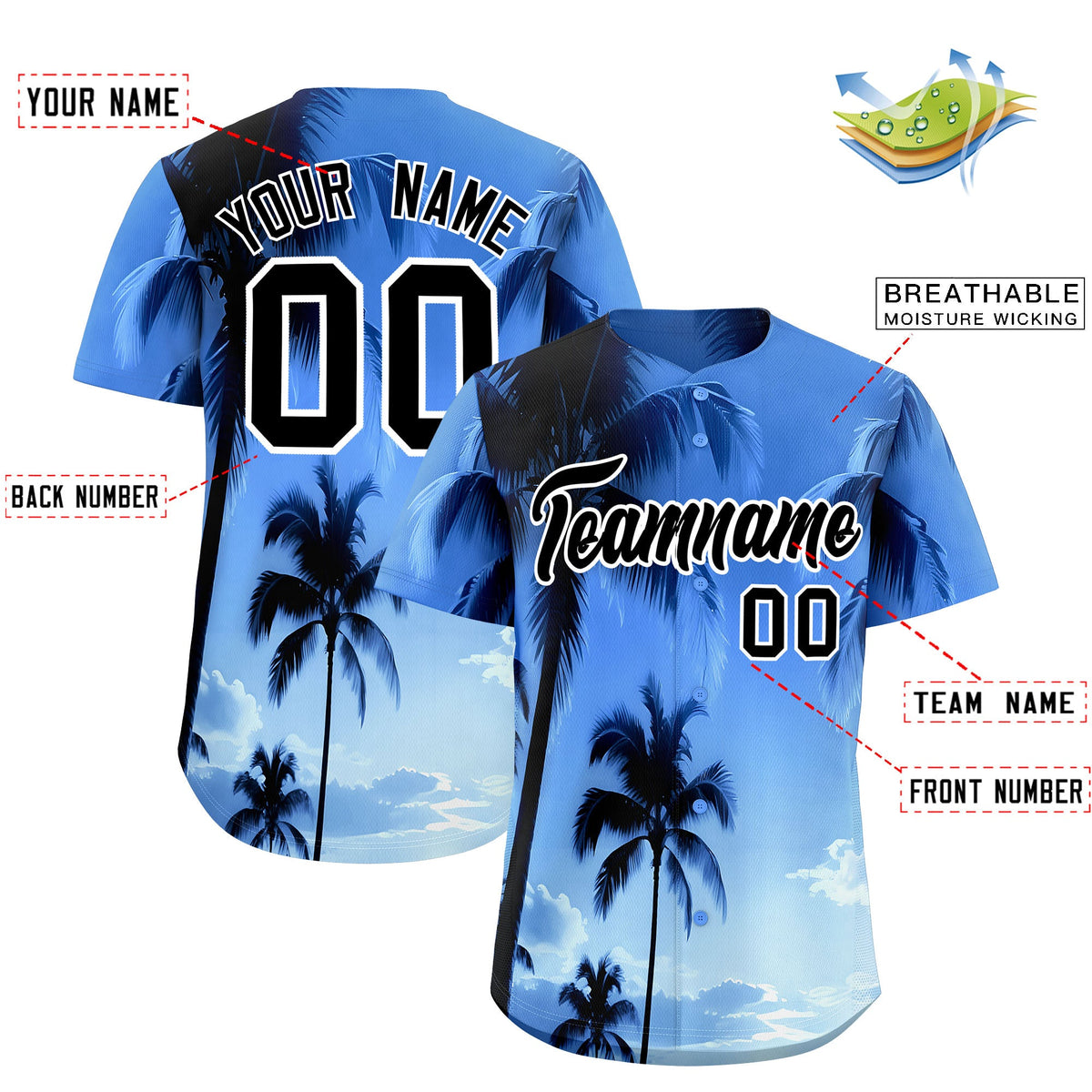 Custom White Black Palm Tree Pattern Graffiti Hawaiian Style Baseball Jersey| KXKSHOP