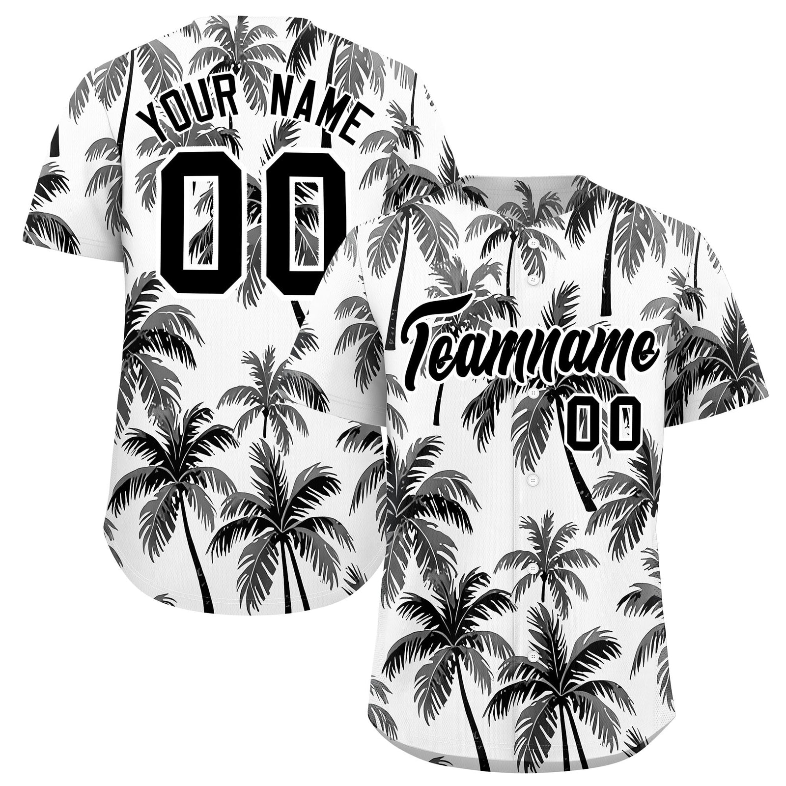 Custom Black White Palm Tree Pattern Graffiti Hawaiian Style Baseball Jersey| KXKSHOP