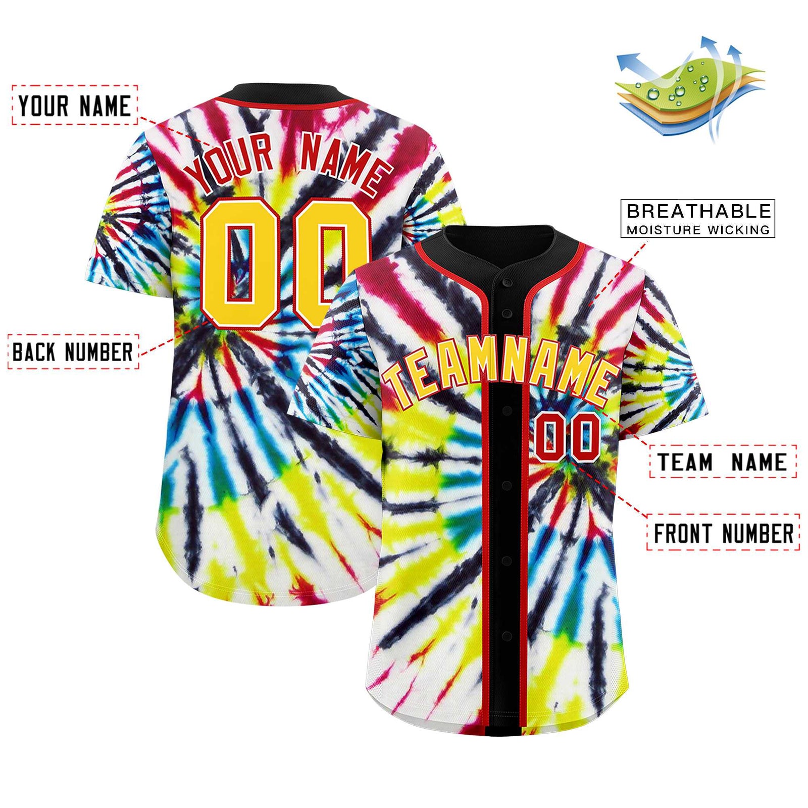 Custom Black Tie-Dye Graffiti Pattern Authentic Baseball Jersey