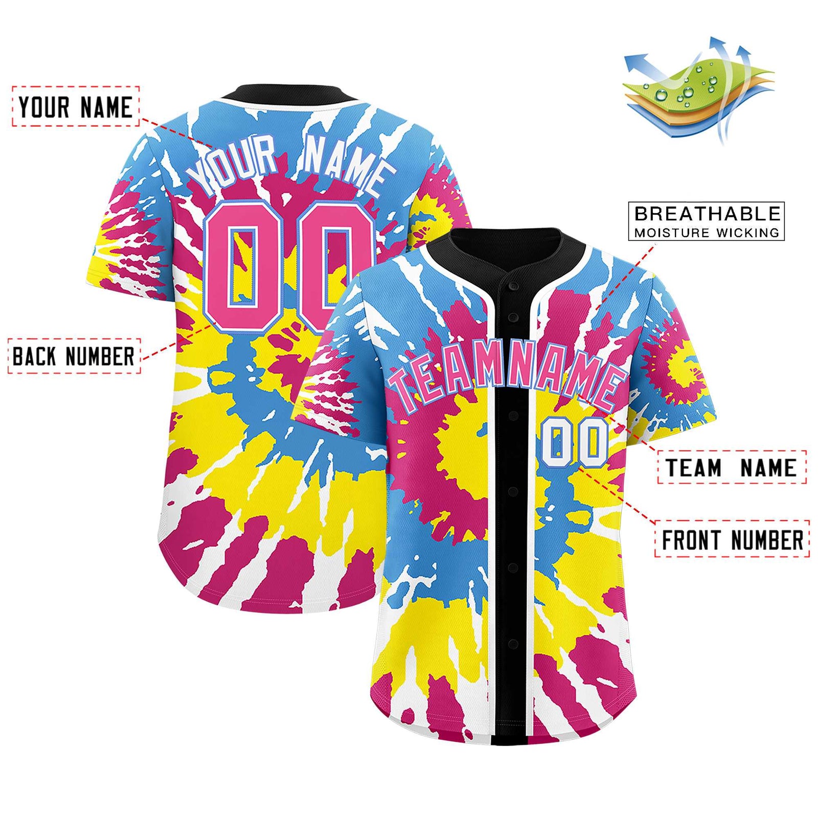 Custom Black Tie-Dye Graffiti Pattern Authentic Baseball Jersey