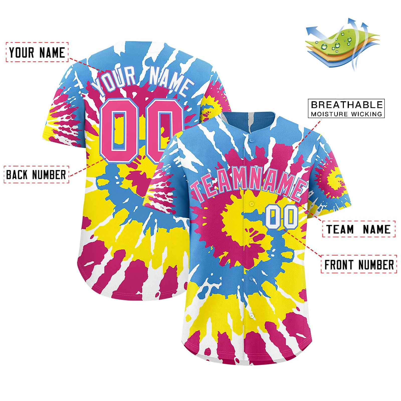 Custom Multi Color Tie-Dye Graffiti Pattern Authentic Baseball Jersey