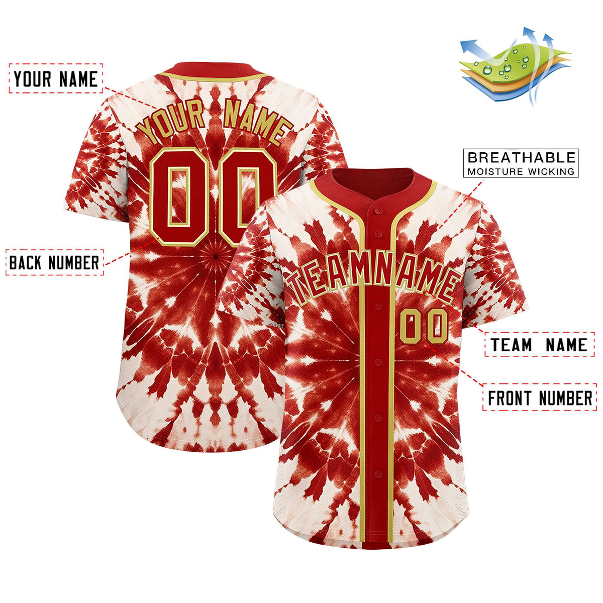 Custom Red Tie-Dye Graffiti Pattern Authentic Baseball Jersey