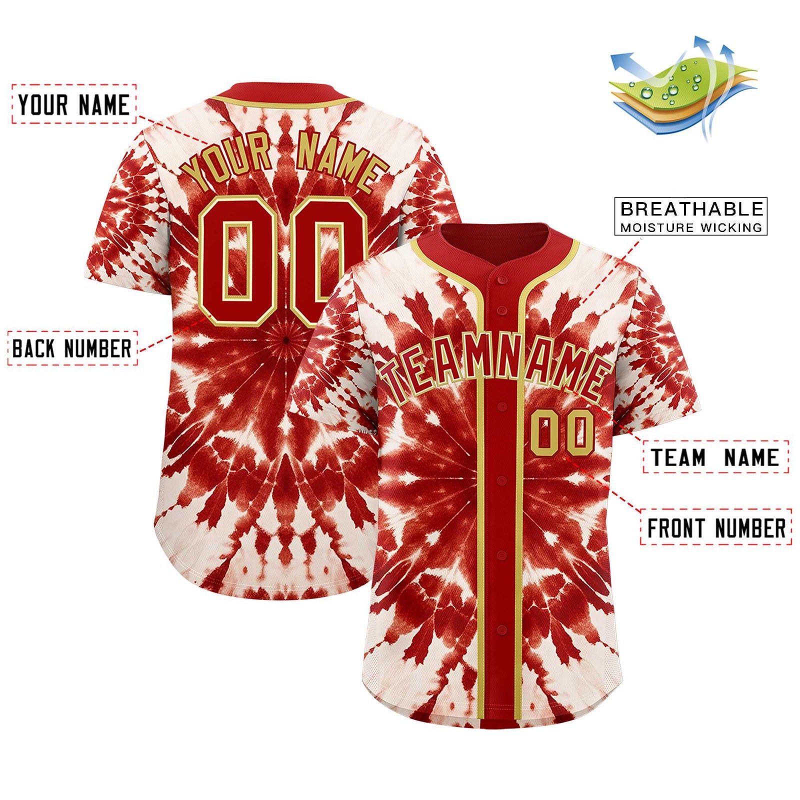 Custom Red Tie-Dye Graffiti Pattern Authentic Baseball Jersey