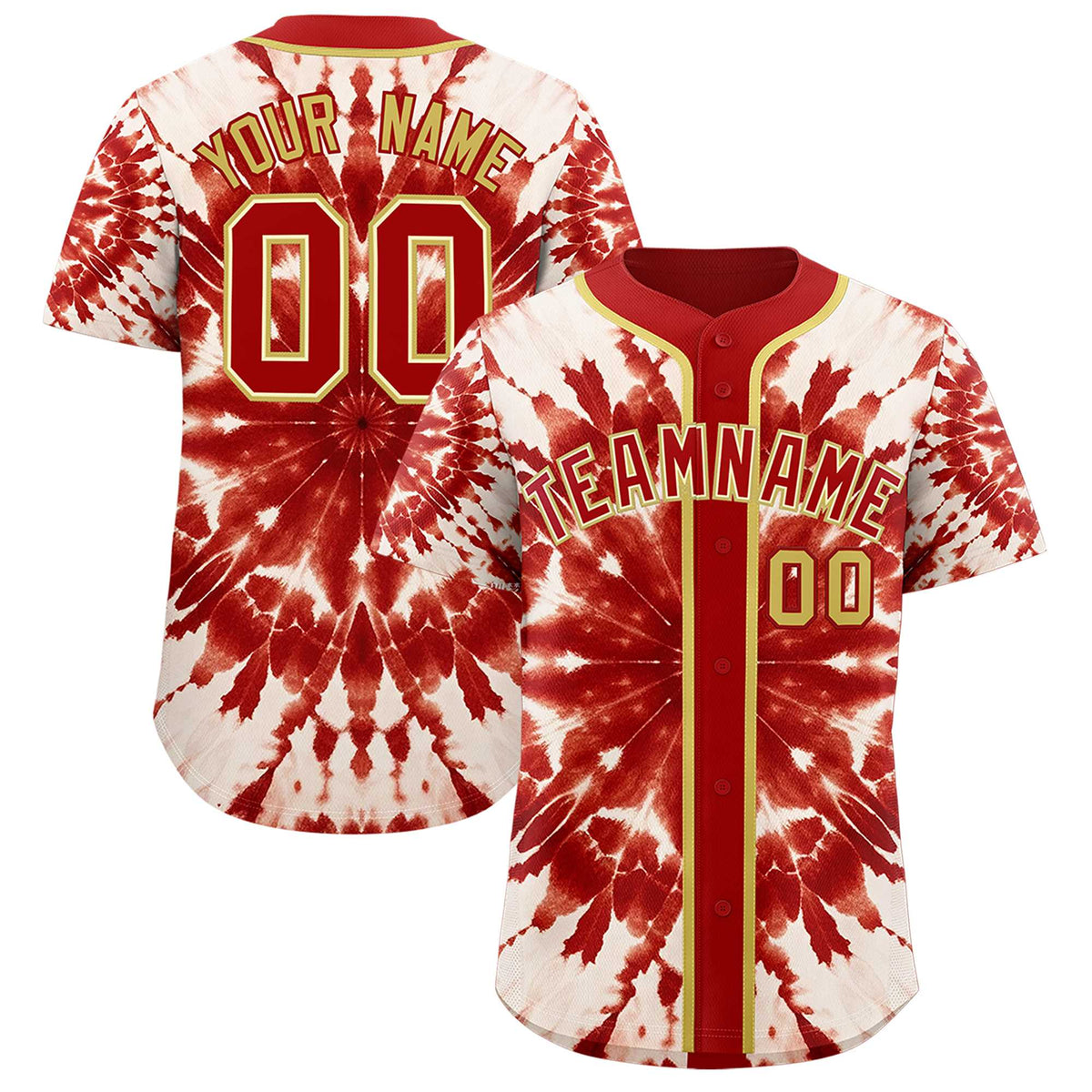 Custom Red Tie-Dye Graffiti Pattern Authentic Baseball Jersey