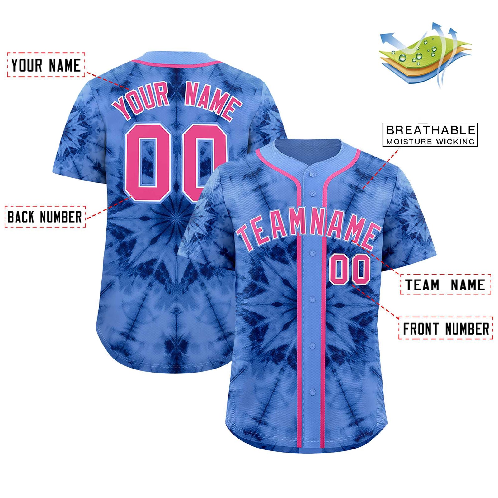 Custom Light Blue Tie-Dye Graffiti Pattern Authentic Baseball Jersey