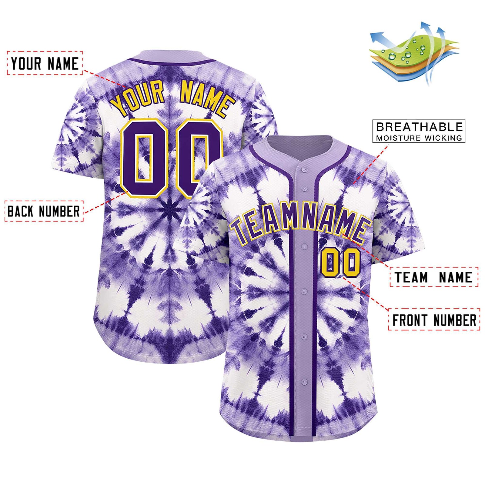 Custom Light Purple Tie-Dye Graffiti Pattern Authentic Baseball Jersey