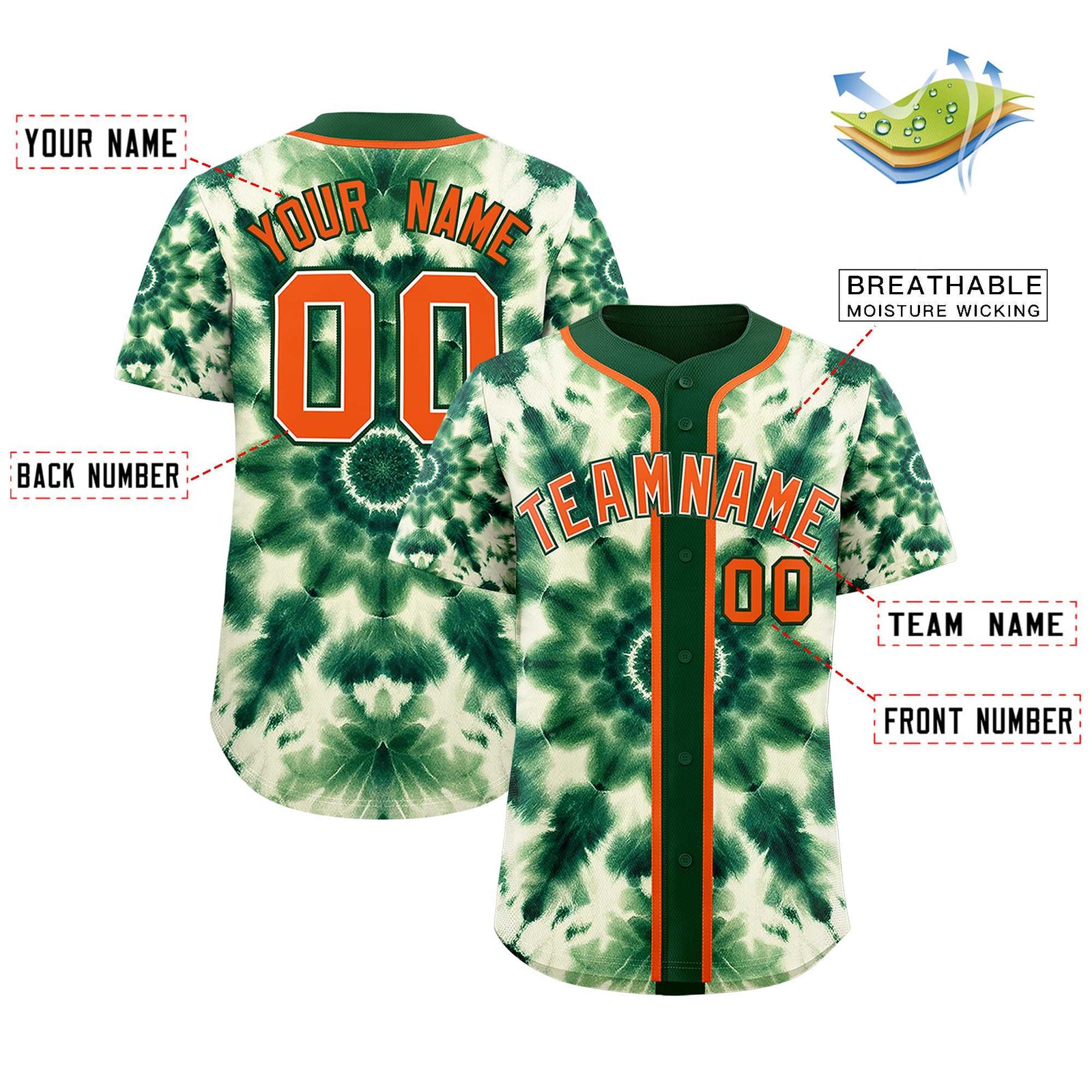 Custom Green Tie-Dye Graffiti Pattern Authentic Baseball Jersey