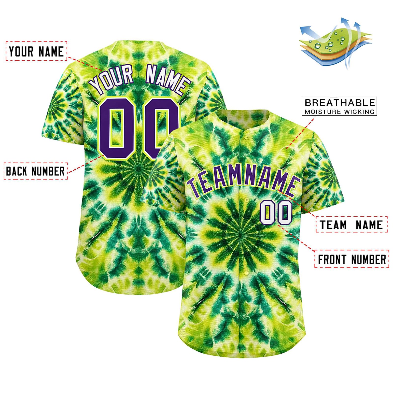Custom Multi Color Tie-Dye Graffiti Pattern Authentic Baseball Jersey
