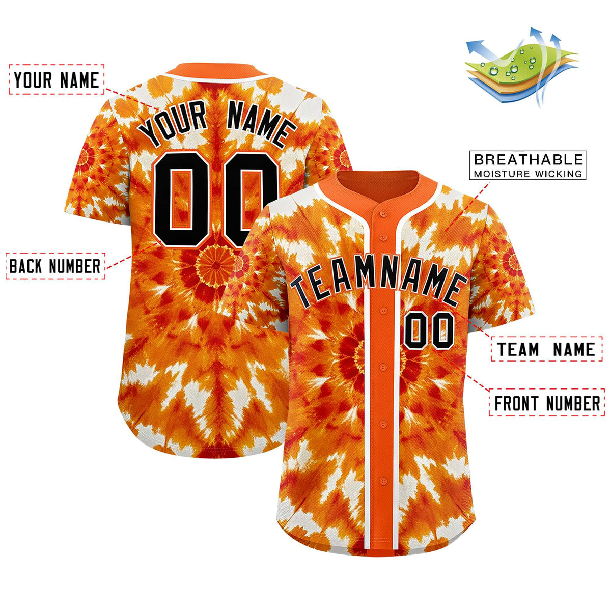 Custom Orange Tie-Dye Graffiti Pattern Authentic Baseball Jersey