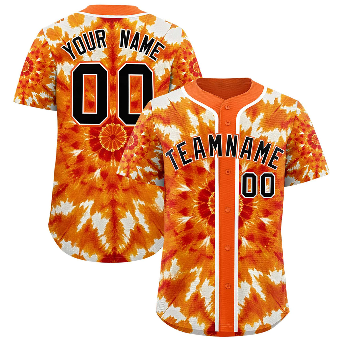 Custom Orange Tie-Dye Graffiti Pattern Authentic Baseball Jersey