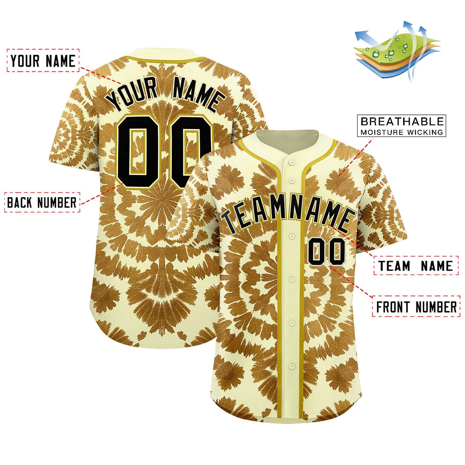 Custom Cream Tie-Dye Graffiti Pattern Authentic Baseball Jersey