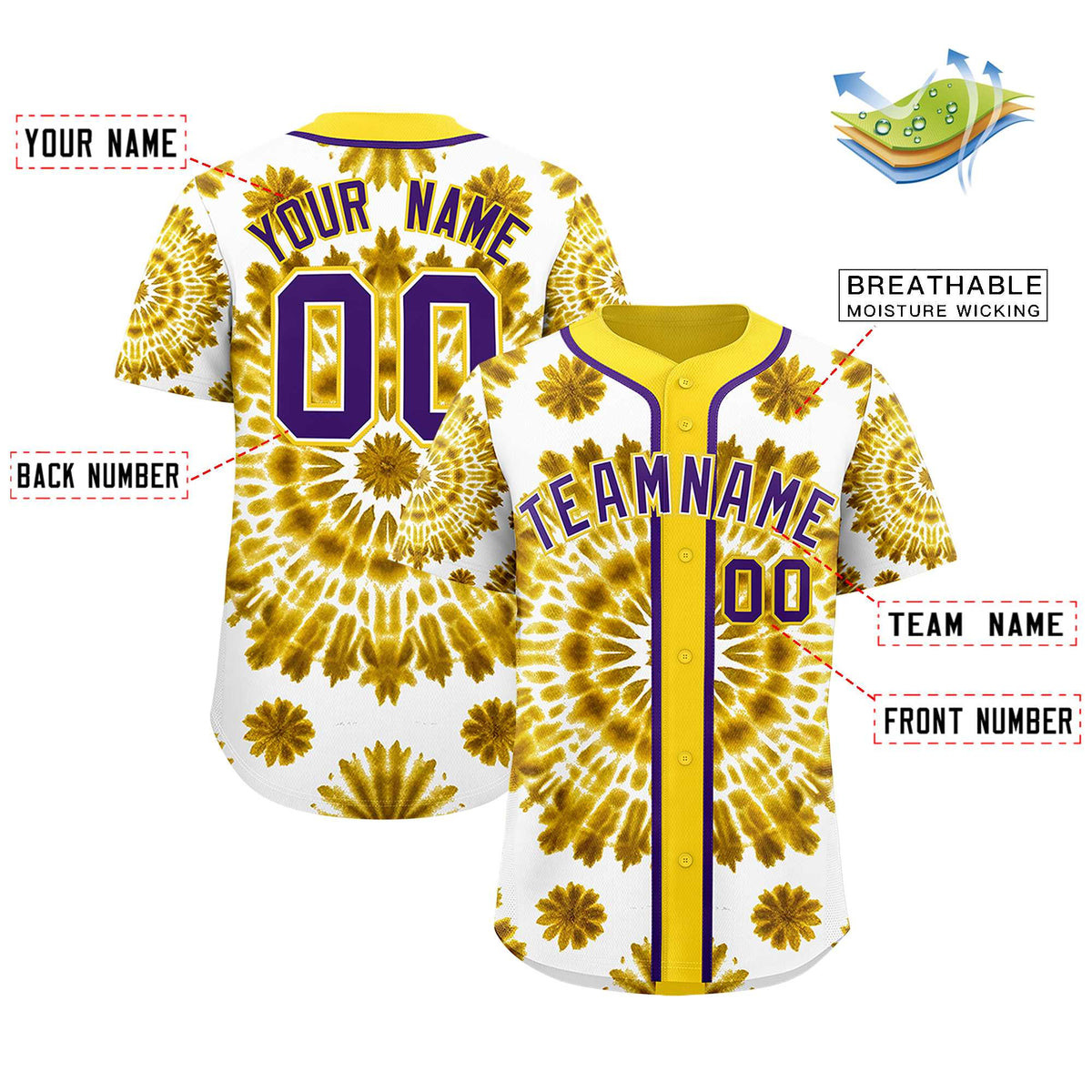 Custom Gold Tie-Dye Graffiti Pattern Authentic Baseball Jersey