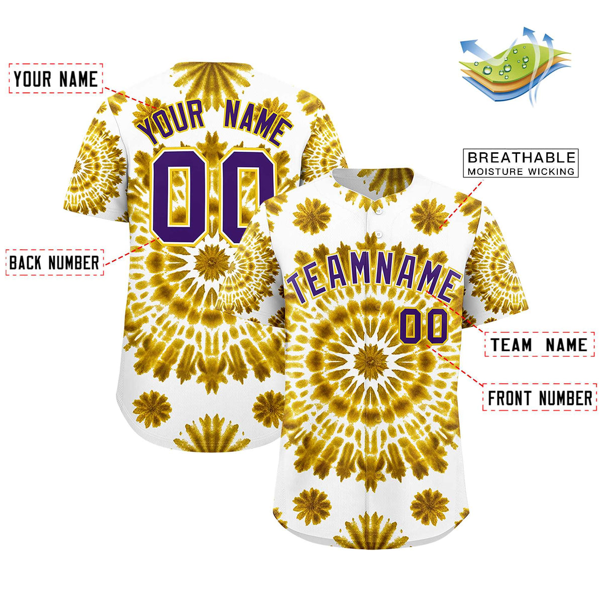Custom Multi Color Tie-Dye Graffiti Pattern Authentic Baseball Jersey