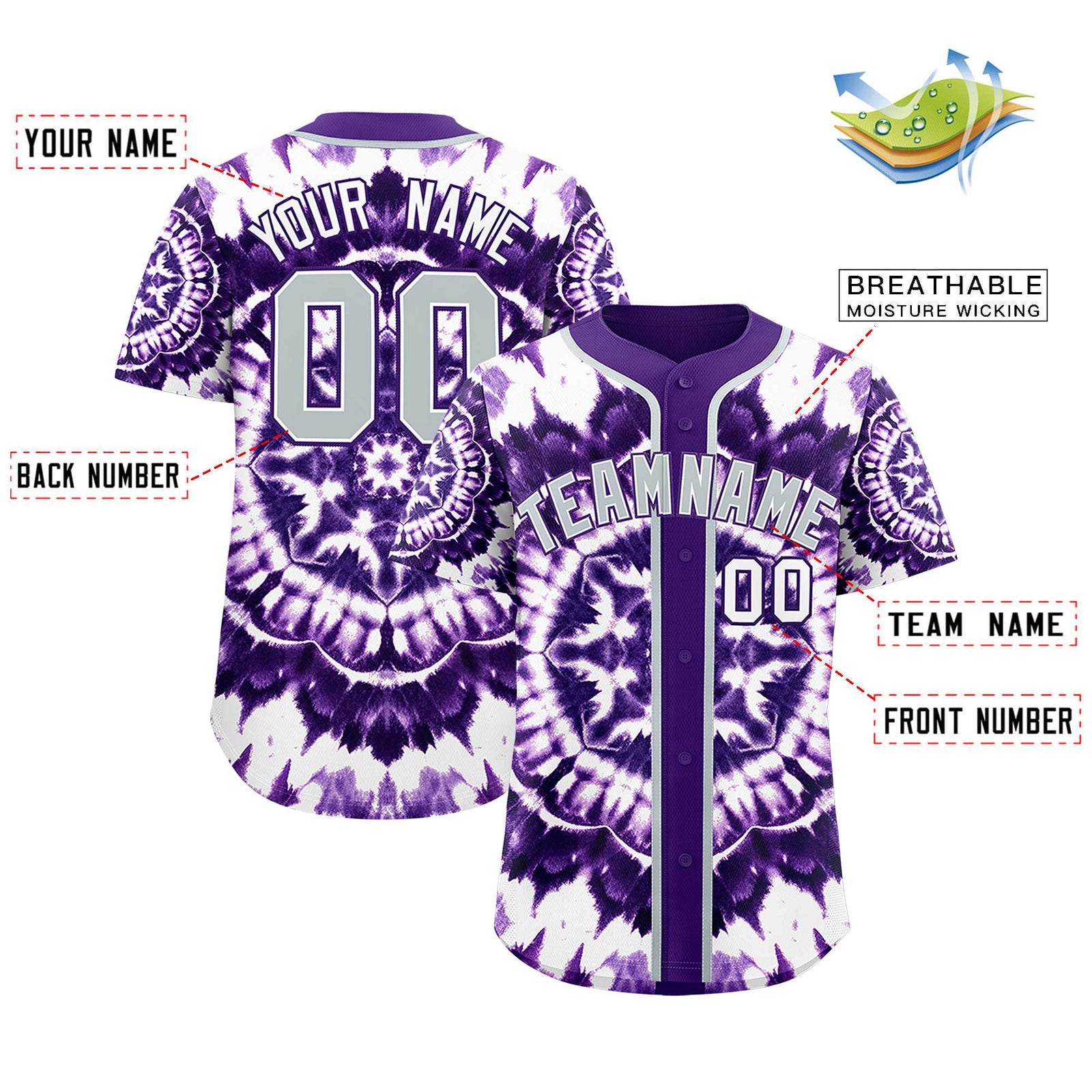 Custom Purple Tie-Dye Graffiti Pattern Authentic Baseball Jersey