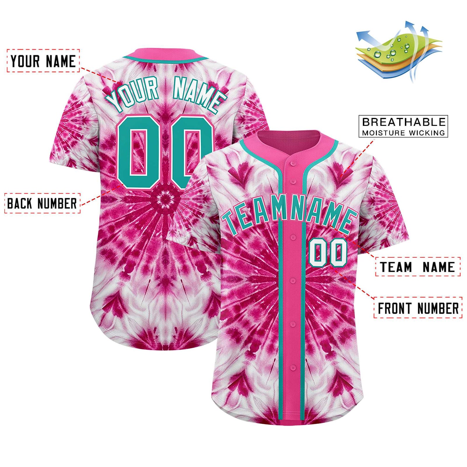 Custom Pink Tie-Dye Graffiti Pattern Authentic Baseball Jersey