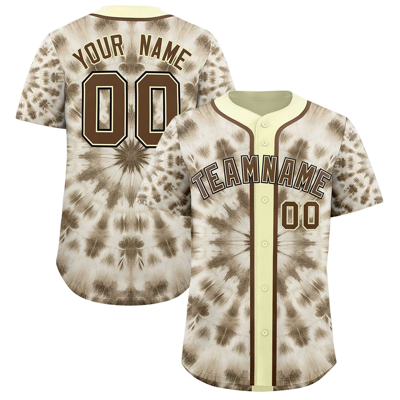 Custom Cream Tie-Dye Graffiti Pattern Authentic Baseball Jersey