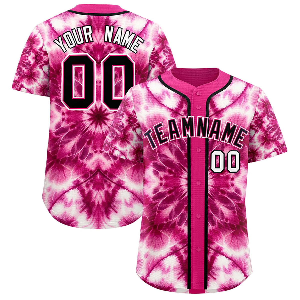 Custom Pink Tie-Dye Graffiti Pattern Authentic Baseball Jersey