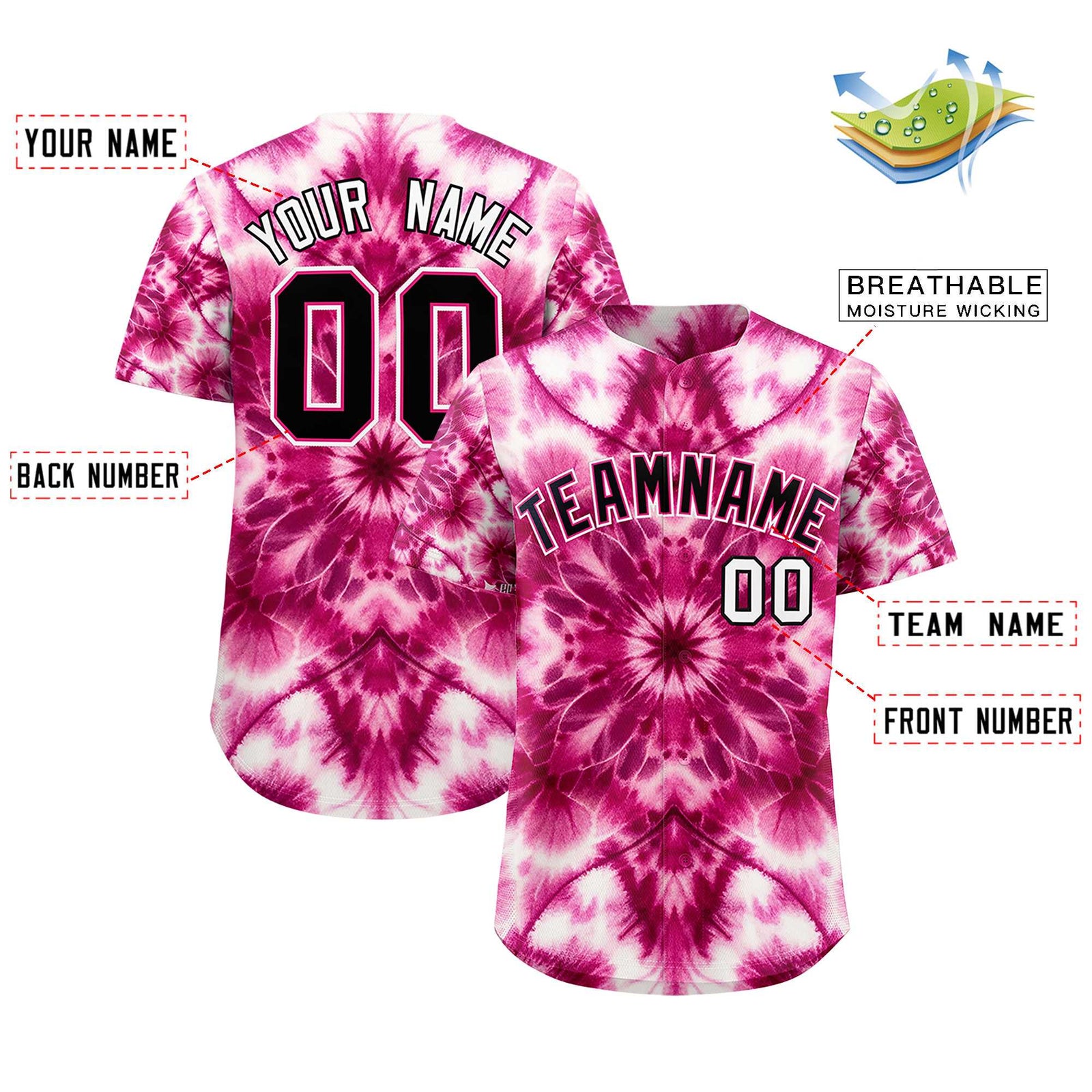 Custom Multi Color Tie-Dye Graffiti Pattern Authentic Baseball Jersey