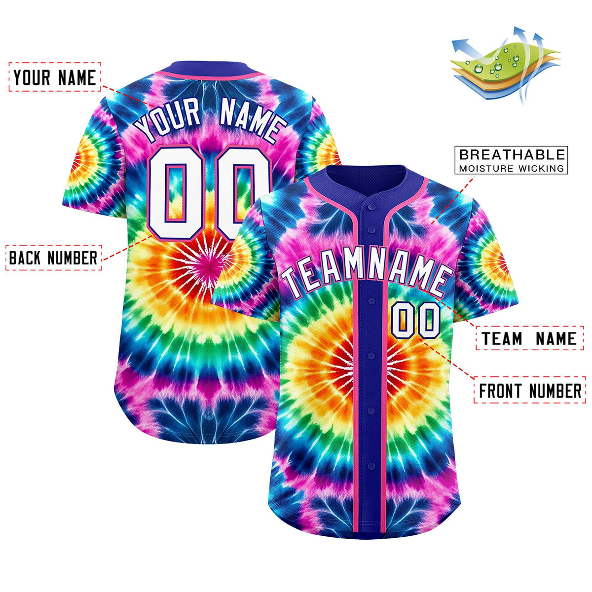 Custom Royal Tie-Dye Graffiti Pattern Authentic Baseball Jersey