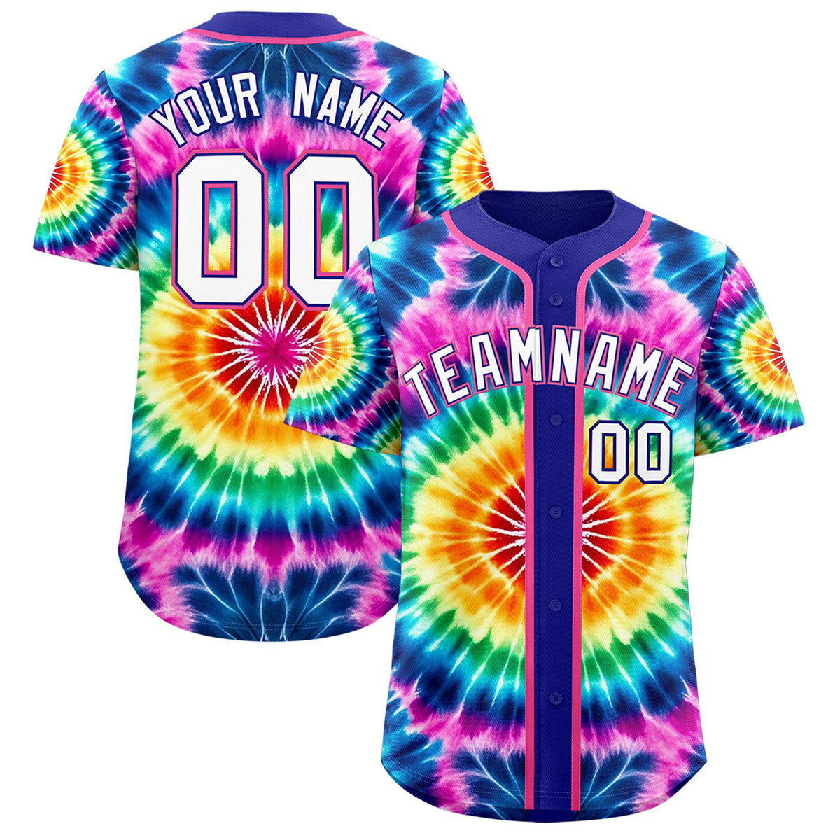 Custom Royal Tie-Dye Graffiti Pattern Authentic Baseball Jersey