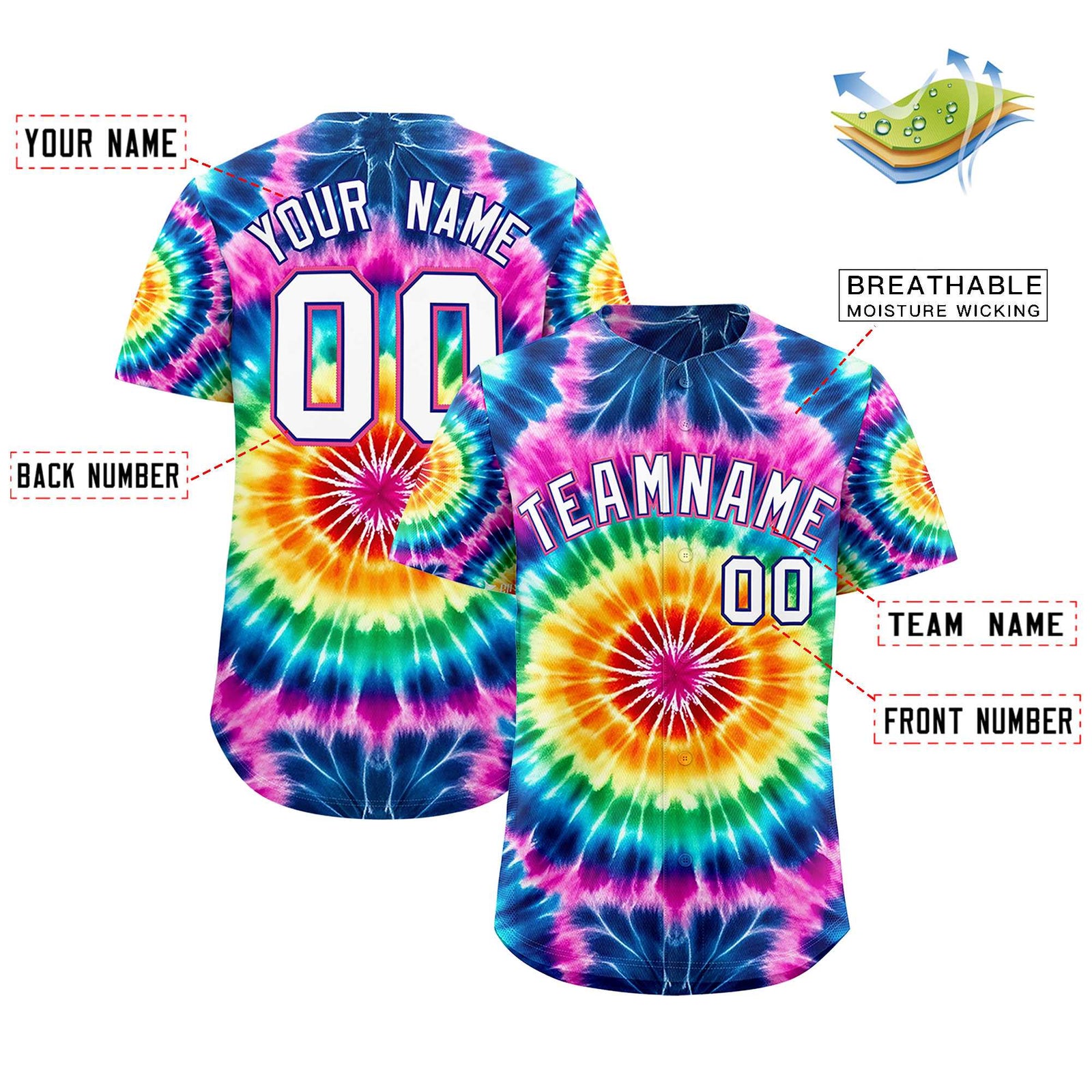 Custom Multi Color Tie-Dye Graffiti Pattern Authentic Baseball Jersey