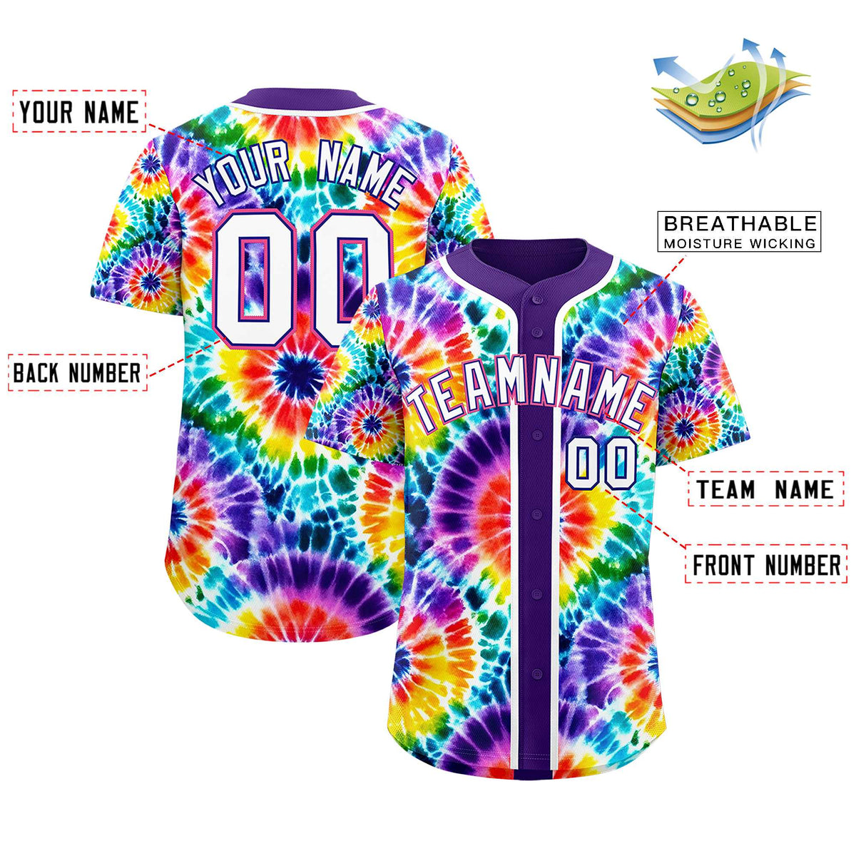 Custom Purple Tie-Dye Graffiti Pattern Authentic Baseball Jersey