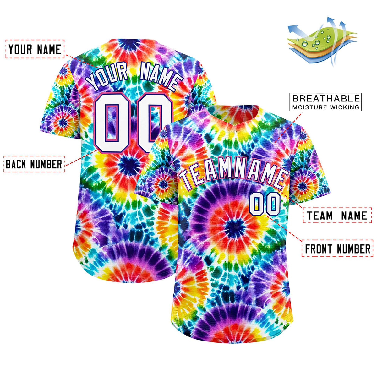Custom Multi Color Tie-Dye Graffiti Pattern Authentic Baseball Jersey