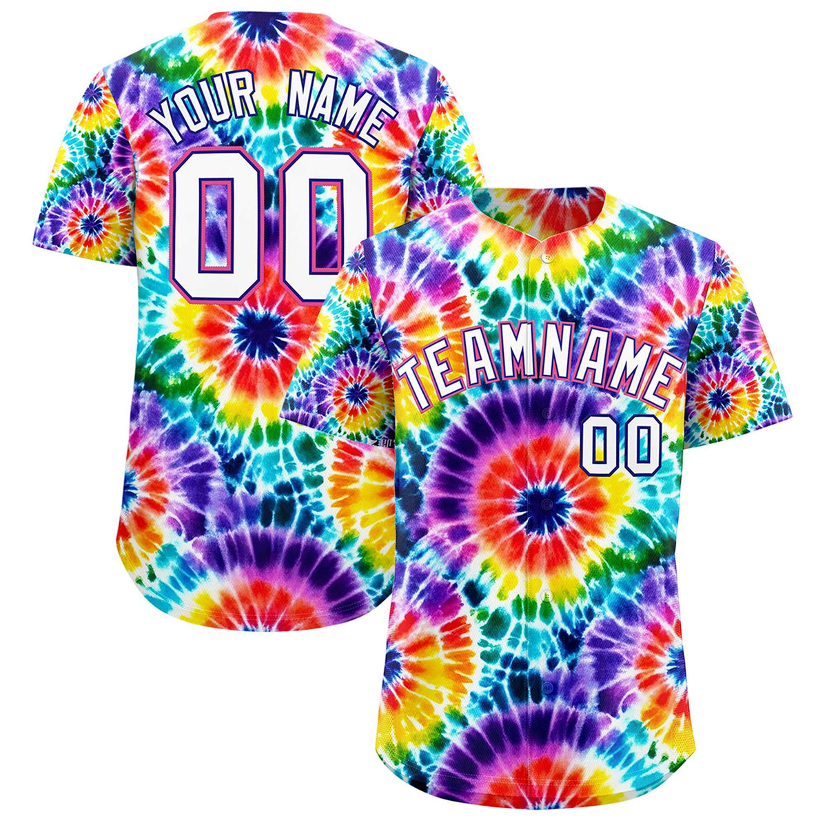 Custom Multi Color Tie-Dye Graffiti Pattern Authentic Baseball Jersey