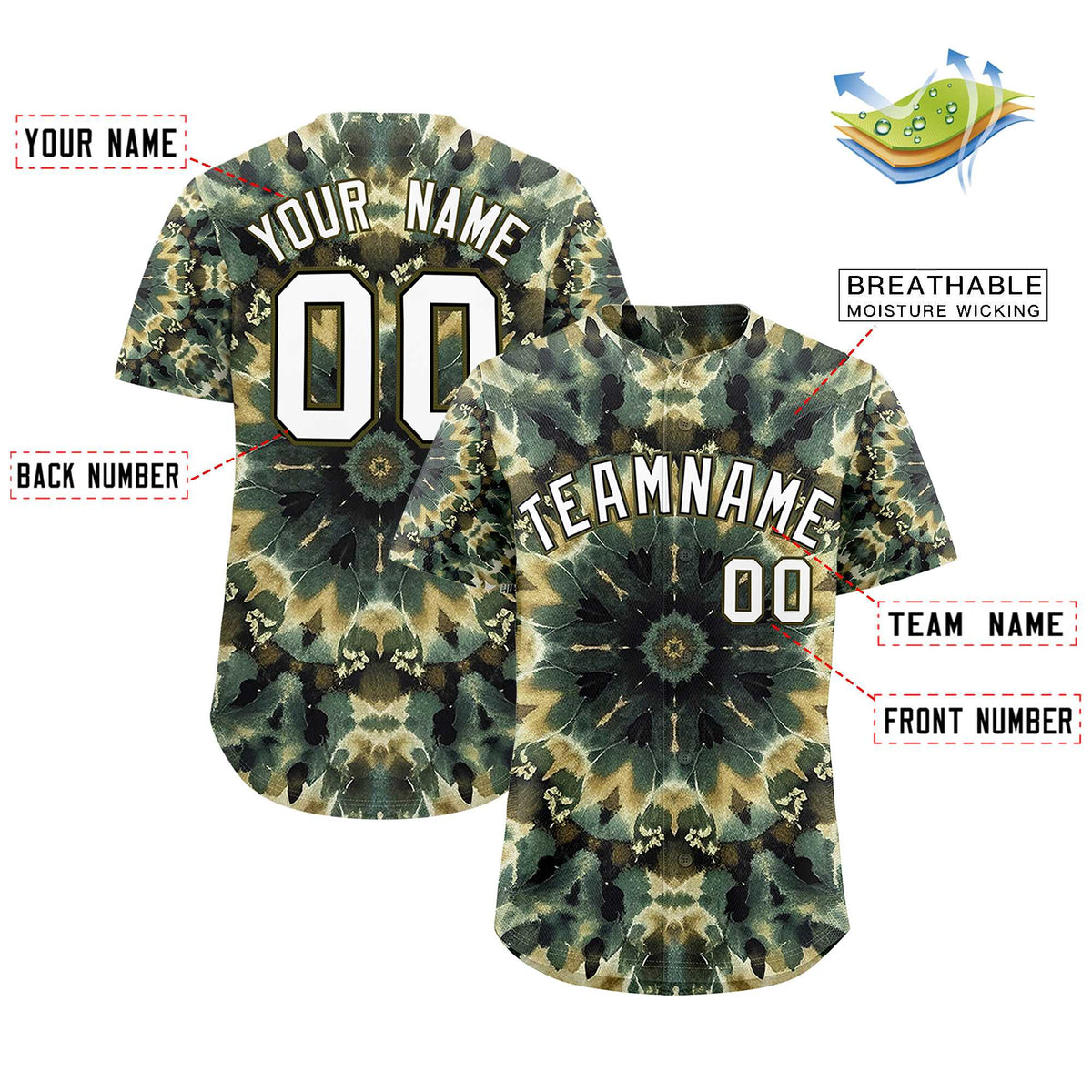 Custom Multi Color Tie-Dye Graffiti Pattern Authentic Baseball Jersey