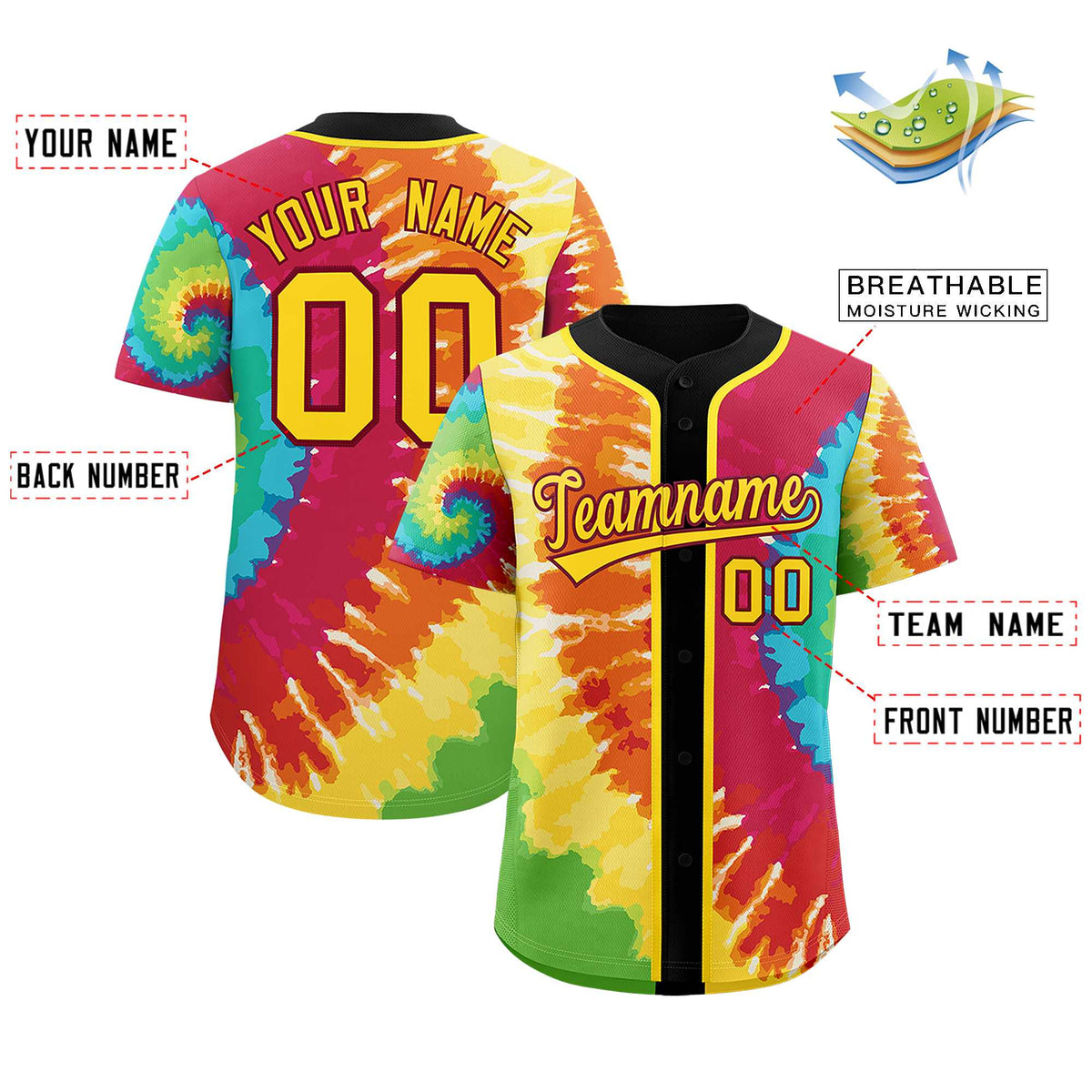 Custom Black Tie-Dye Graffiti Pattern Authentic Baseball Jersey