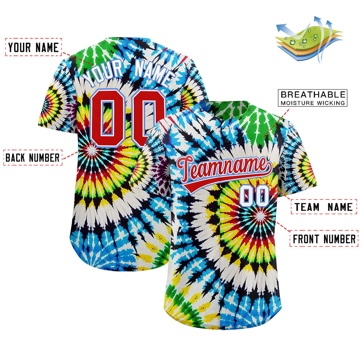 Custom Multi Color Tie-Dye Graffiti Pattern Authentic Baseball Jersey