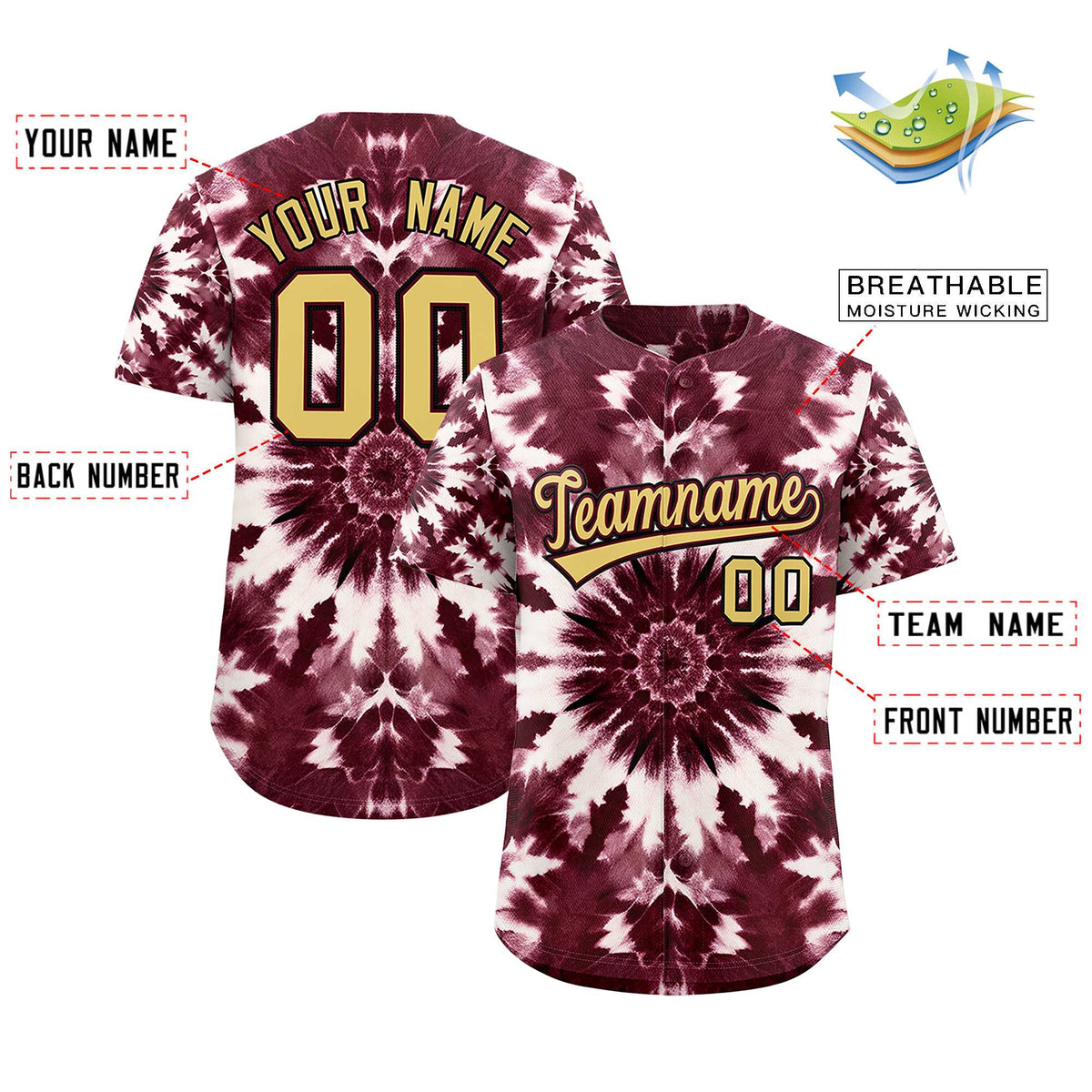 Custom Multi Color Tie-Dye Graffiti Pattern Authentic Baseball Jersey
