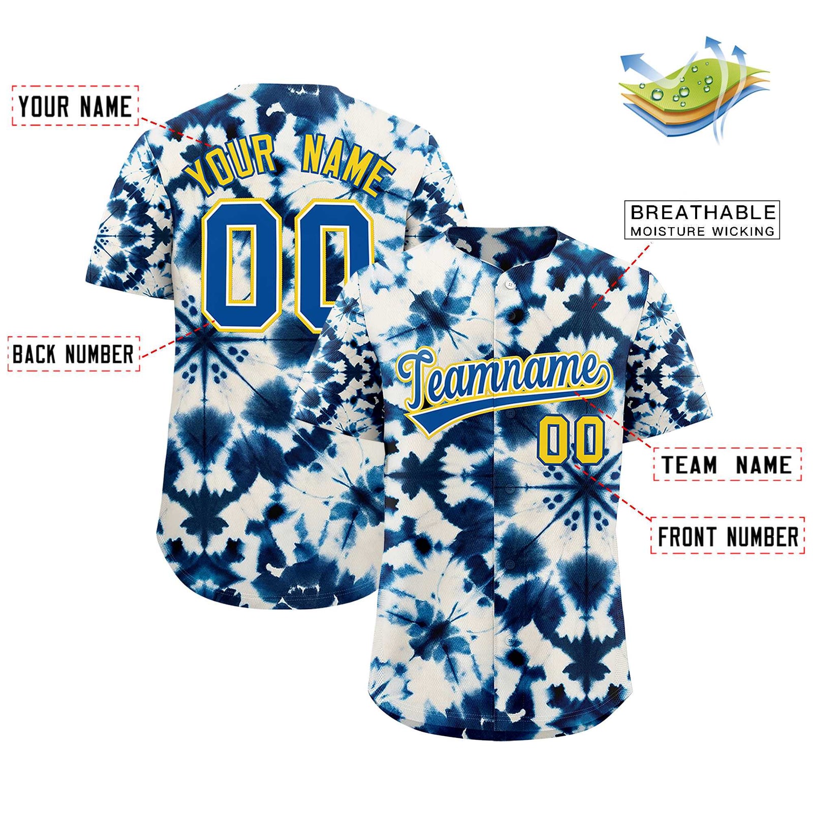 Custom Multi Color Tie-Dye Graffiti Pattern Authentic Baseball Jersey