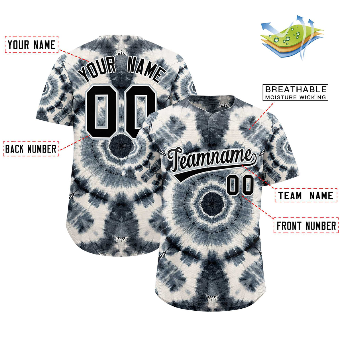 Custom Multi Color Tie-Dye Graffiti Pattern Authentic Baseball Jersey
