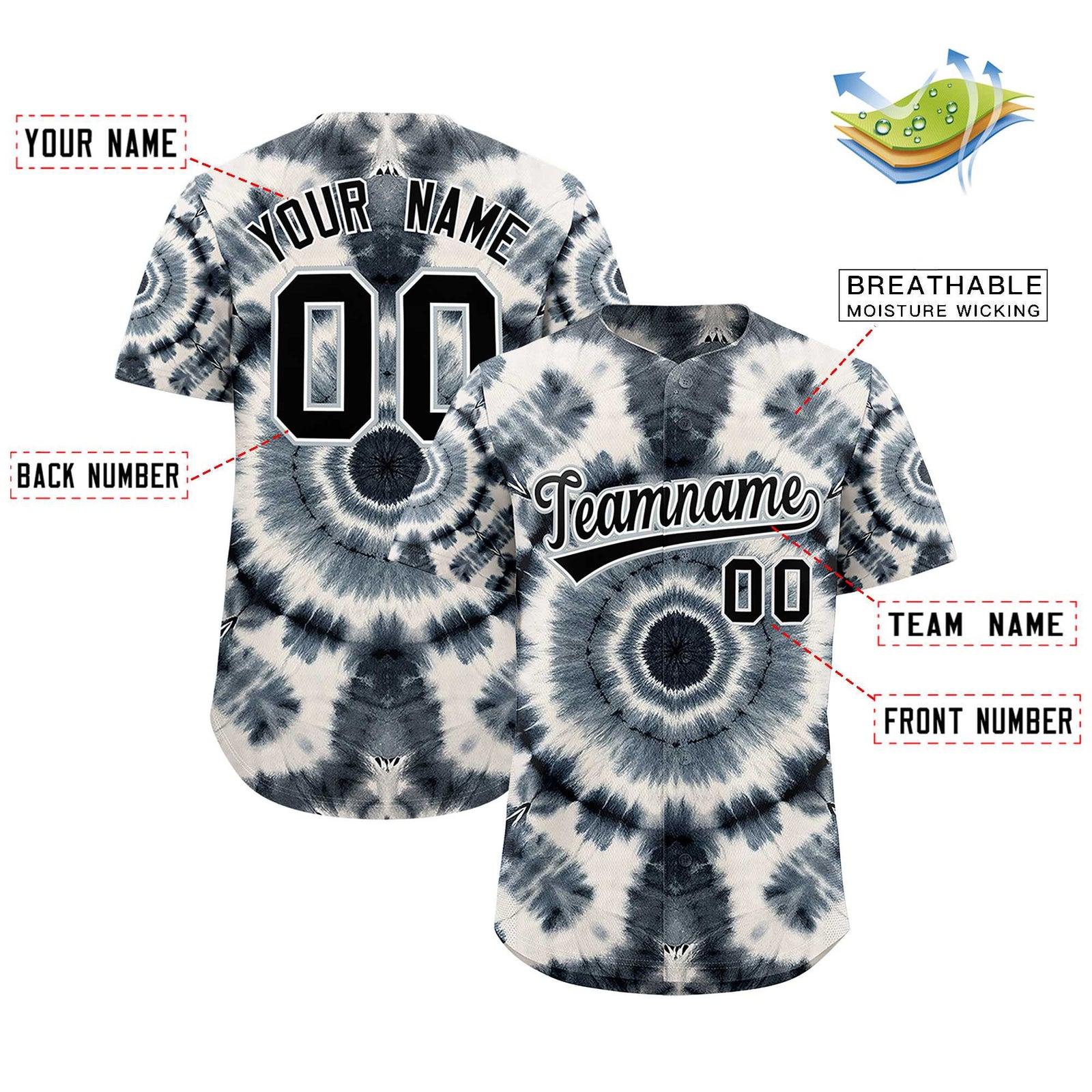 Custom Multi Color Tie-Dye Graffiti Pattern Authentic Baseball Jersey