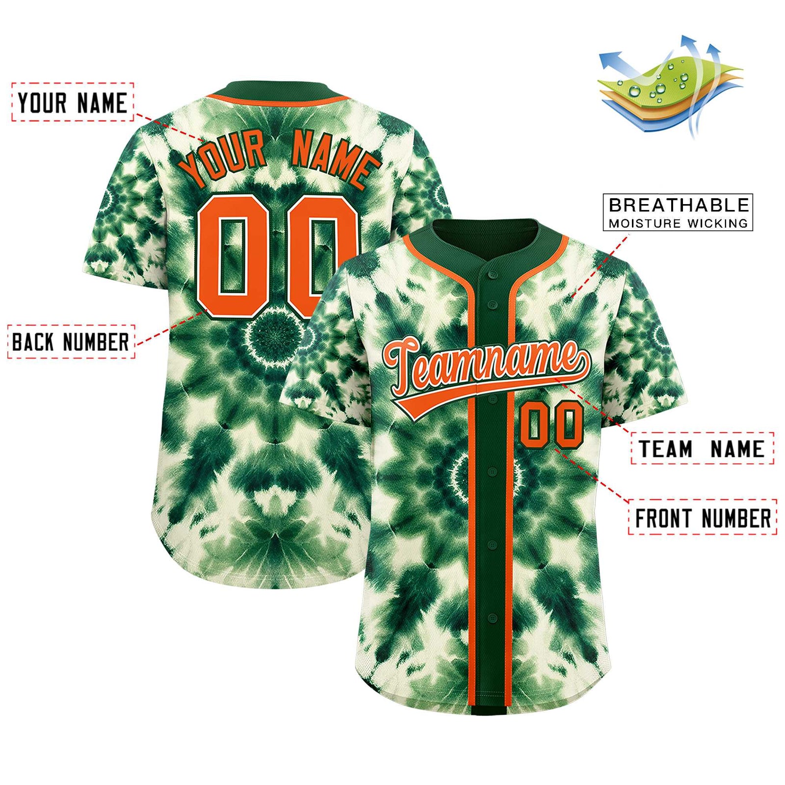 Custom Green Tie-Dye Graffiti Pattern Authentic Baseball Jersey