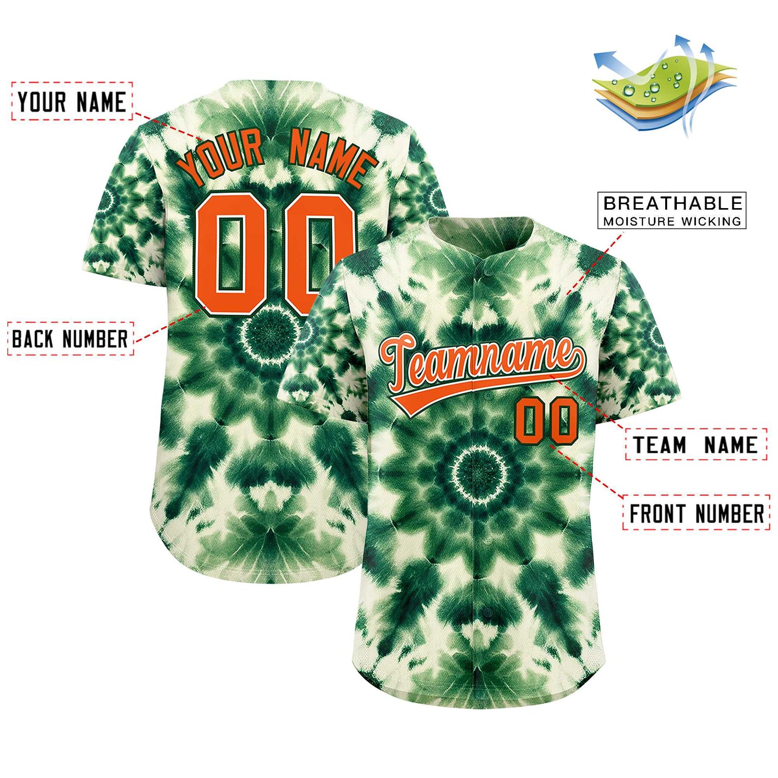 Custom Multi Color Tie-Dye Graffiti Pattern Authentic Baseball Jersey