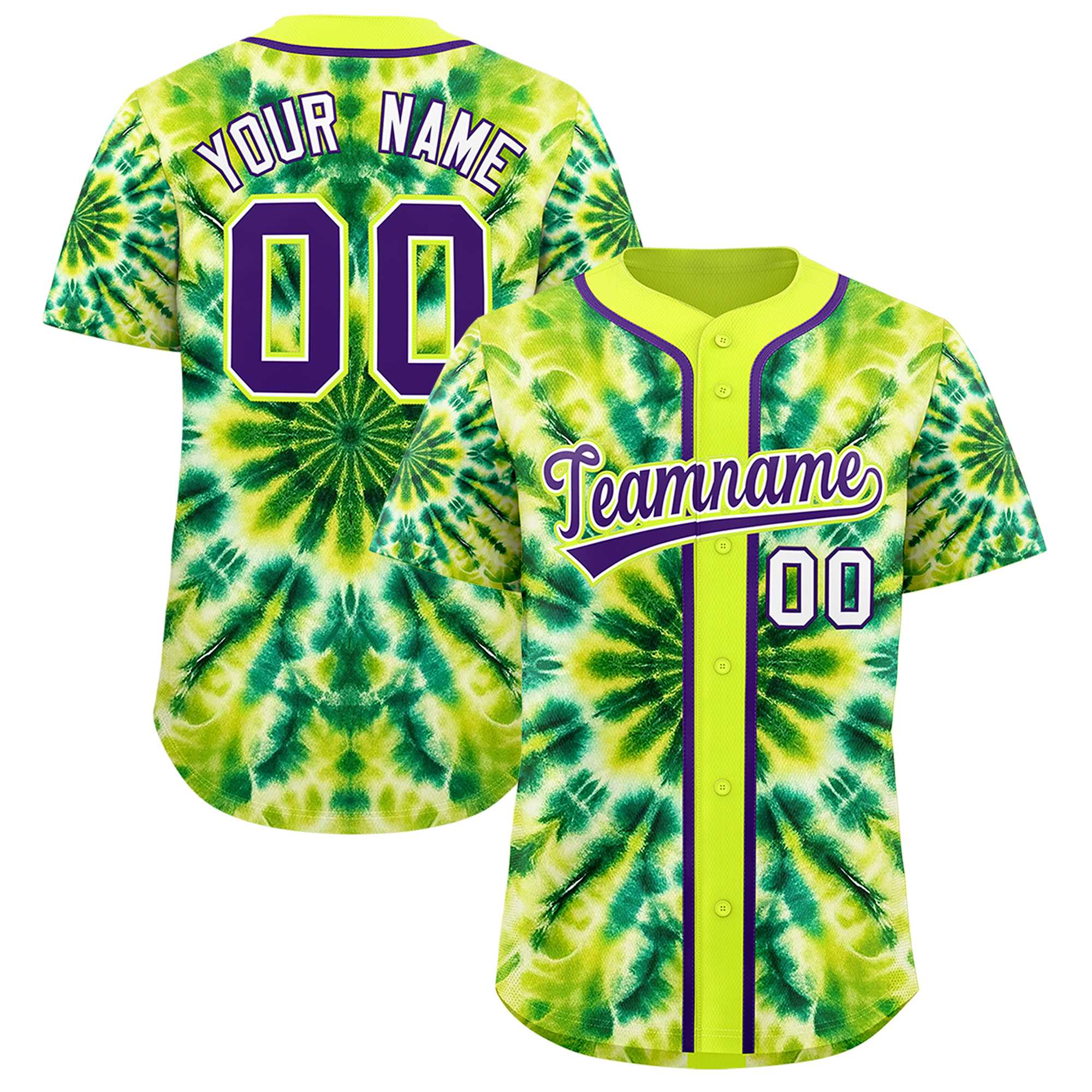 Custom Fluorescent Green Tie-Dye Graffiti Pattern Authentic Baseball Jersey