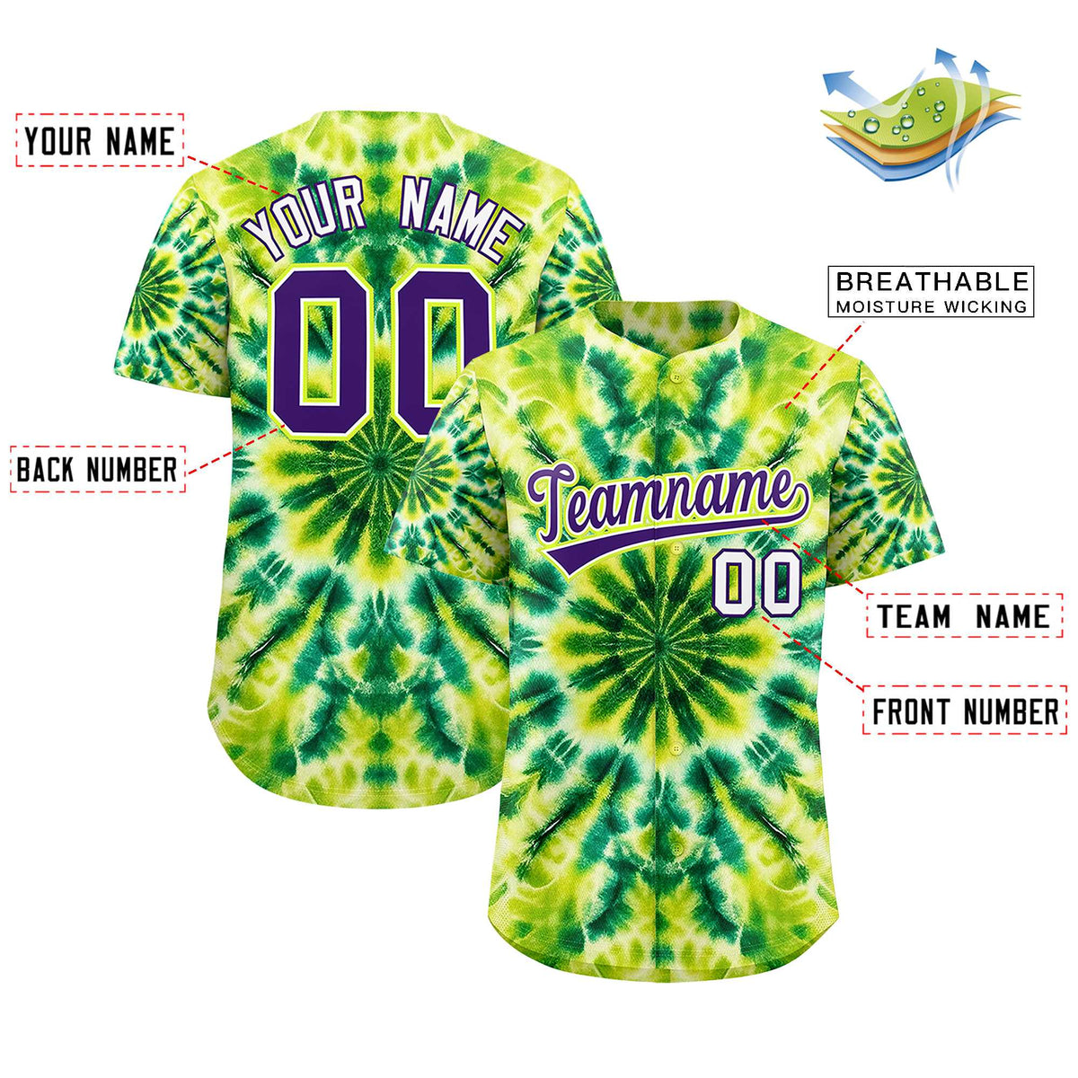 Custom Multi Color Tie-Dye Graffiti Pattern Authentic Baseball Jersey