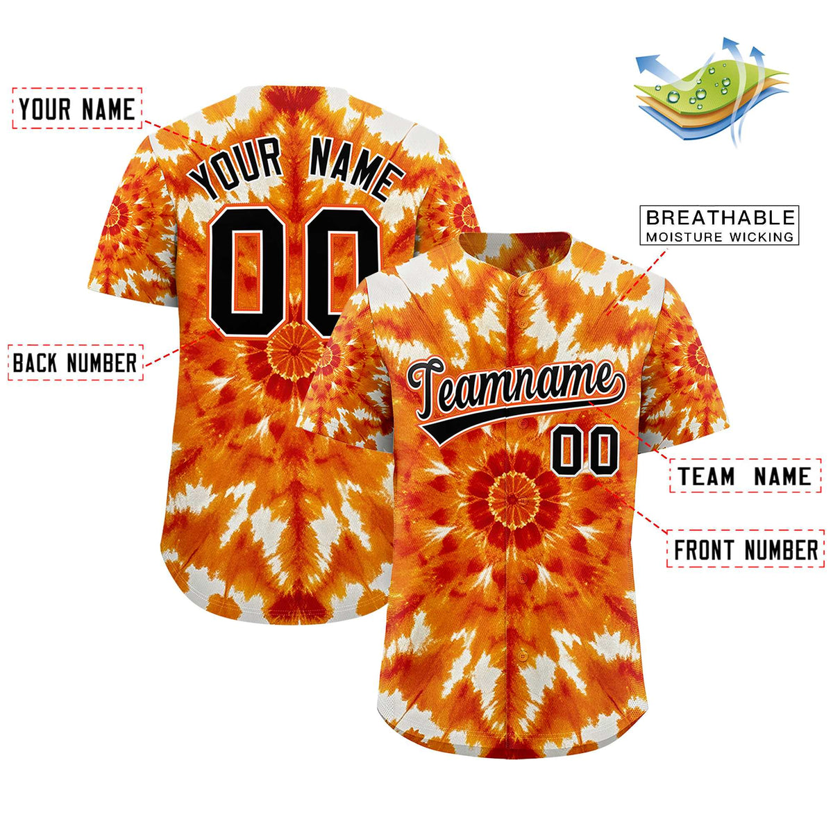 Custom Multi Color Tie-Dye Graffiti Pattern Authentic Baseball Jersey