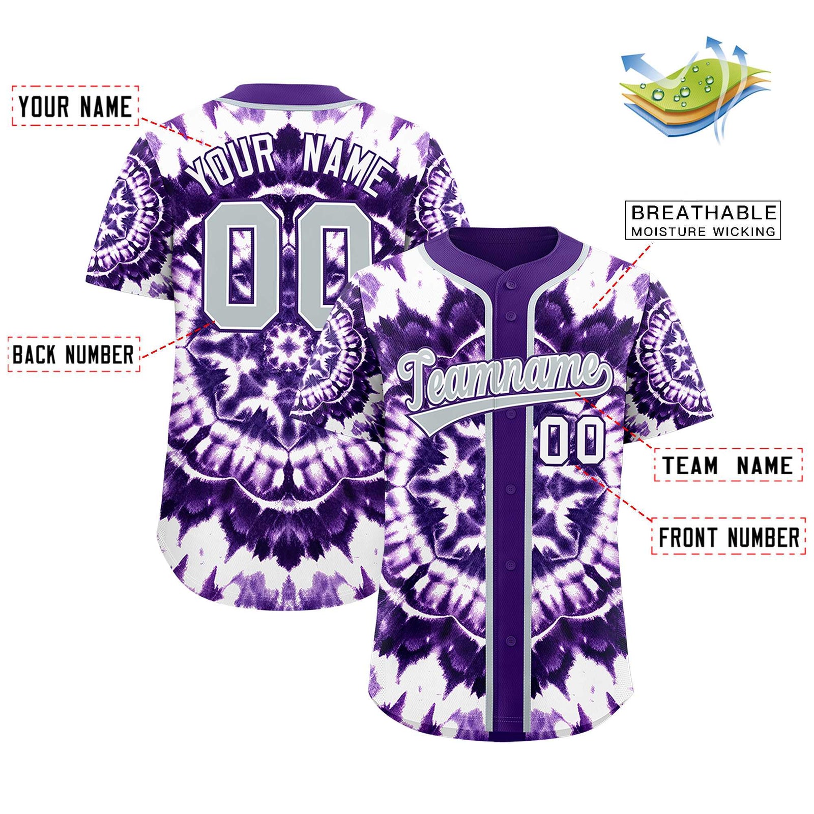 Custom Purple Tie-Dye Graffiti Pattern Authentic Baseball Jersey