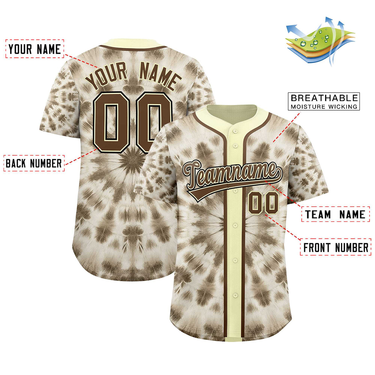 Custom Cream Tie-Dye Graffiti Pattern Authentic Baseball Jersey