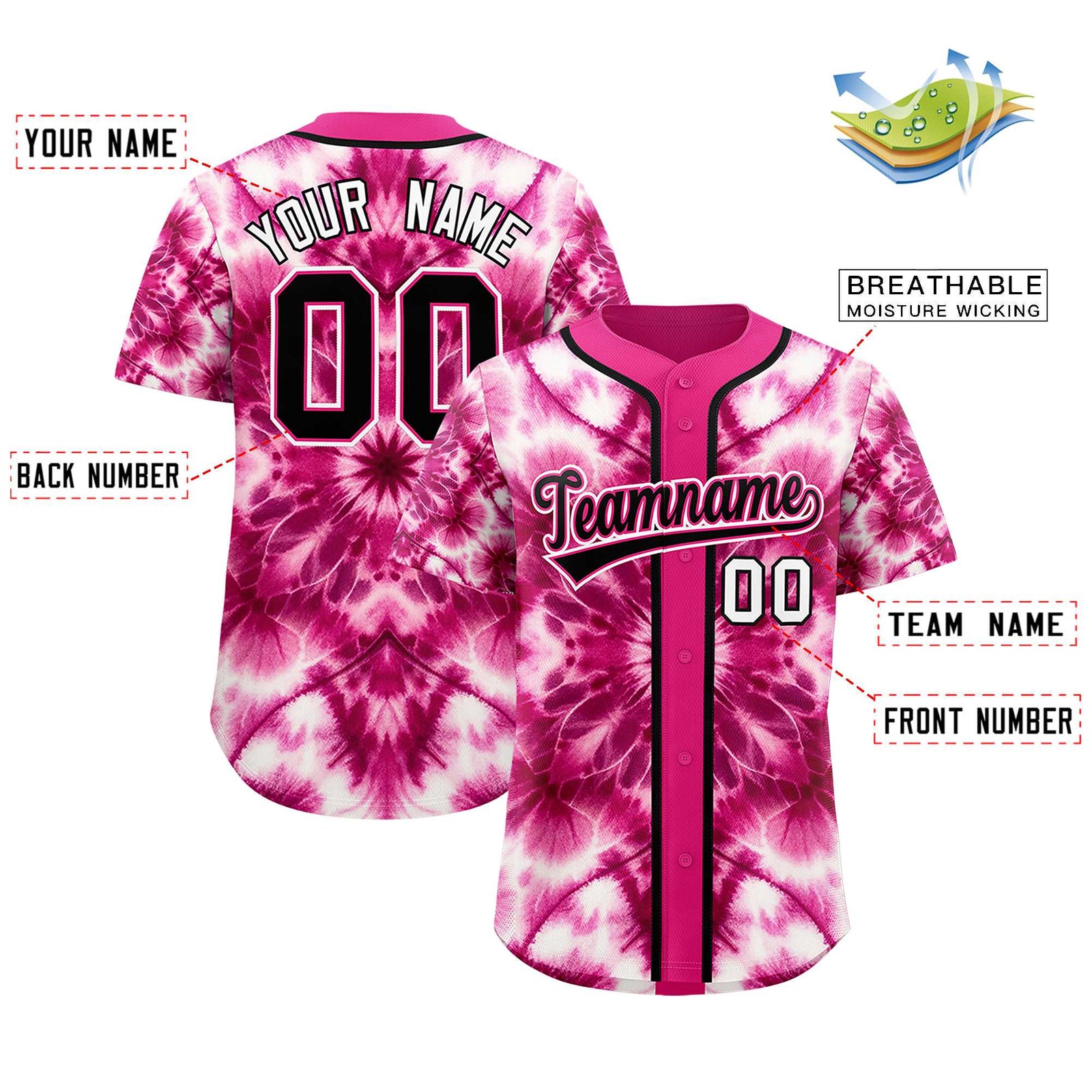 Custom Pink Tie-Dye Graffiti Pattern Authentic Baseball Jersey