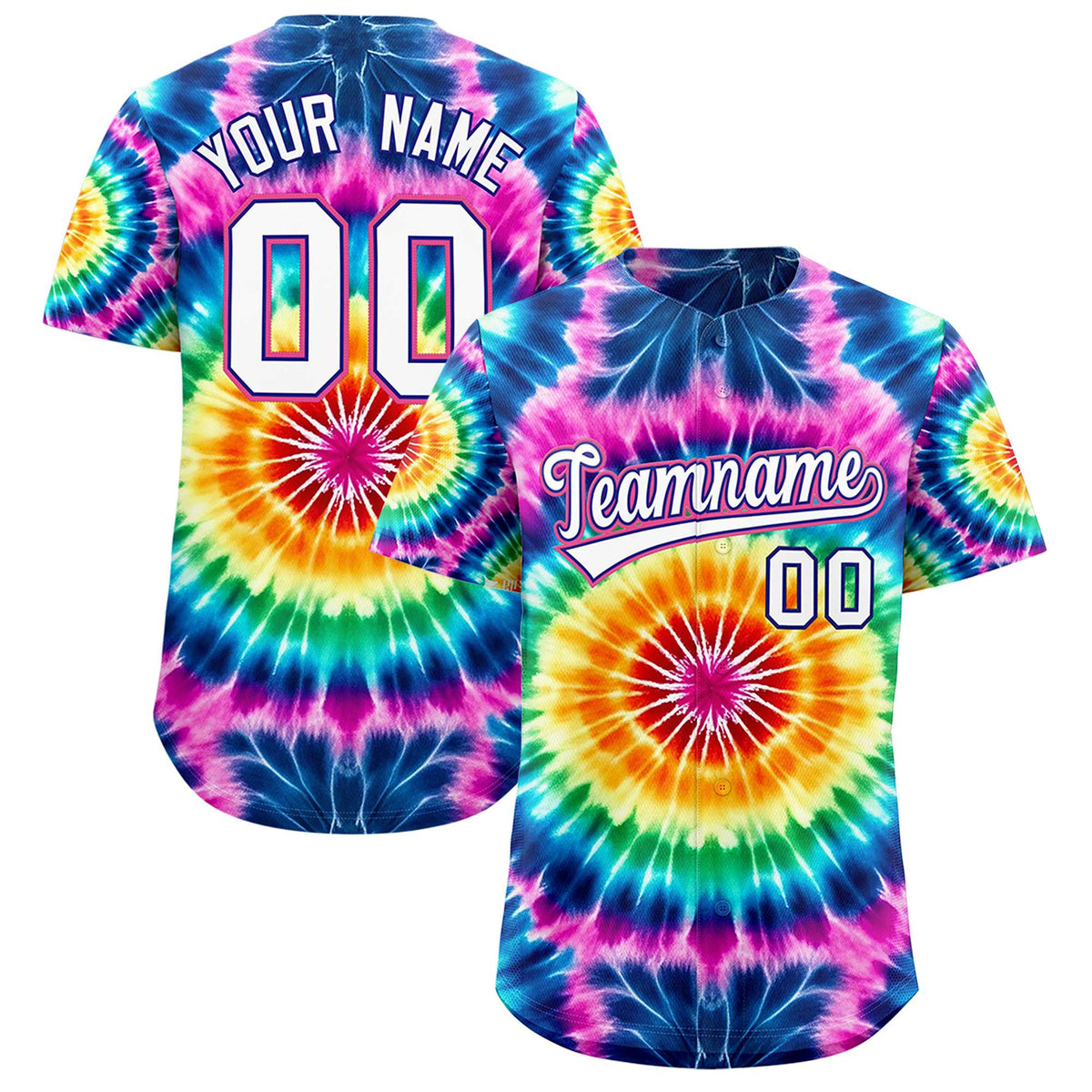 Custom Multi Color Tie-Dye Graffiti Pattern Authentic Baseball Jersey