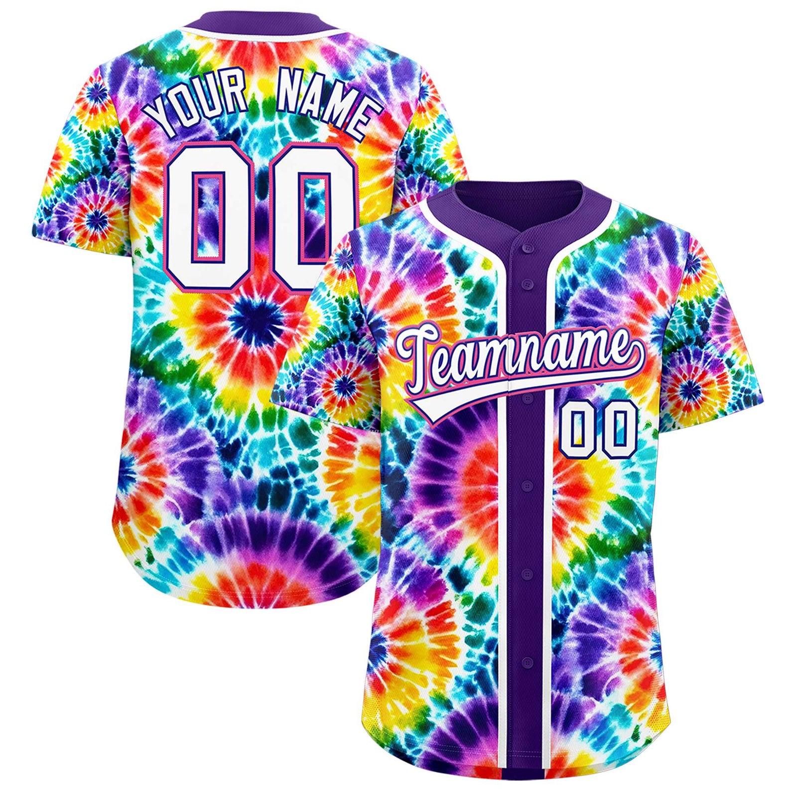 Custom Purple Tie-Dye Graffiti Pattern Authentic Baseball Jersey