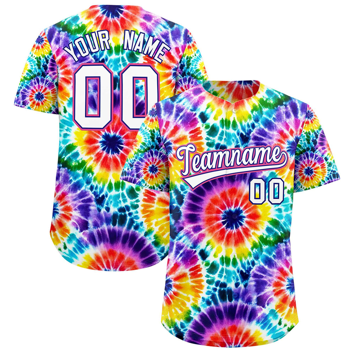 Custom Multi Color Tie-Dye Graffiti Pattern Authentic Baseball Jersey